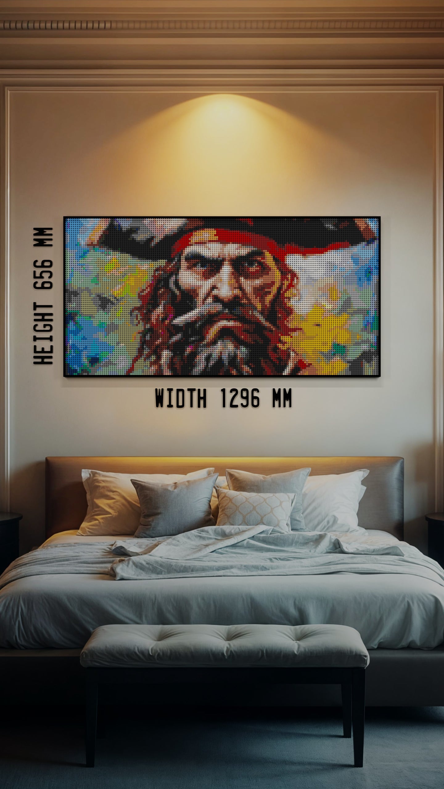 Captain Dreadheart LEGO® Style mosaic wall art made from colorful plastic bricks